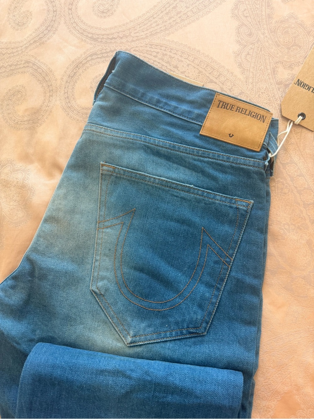 True Religion Men's Teal-Blue Slim Denim Jeans
